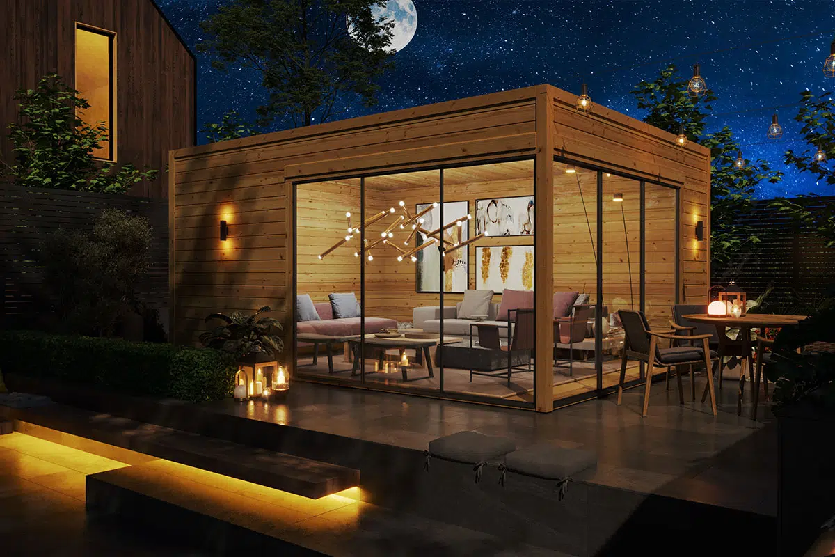 Moder garden room at night time