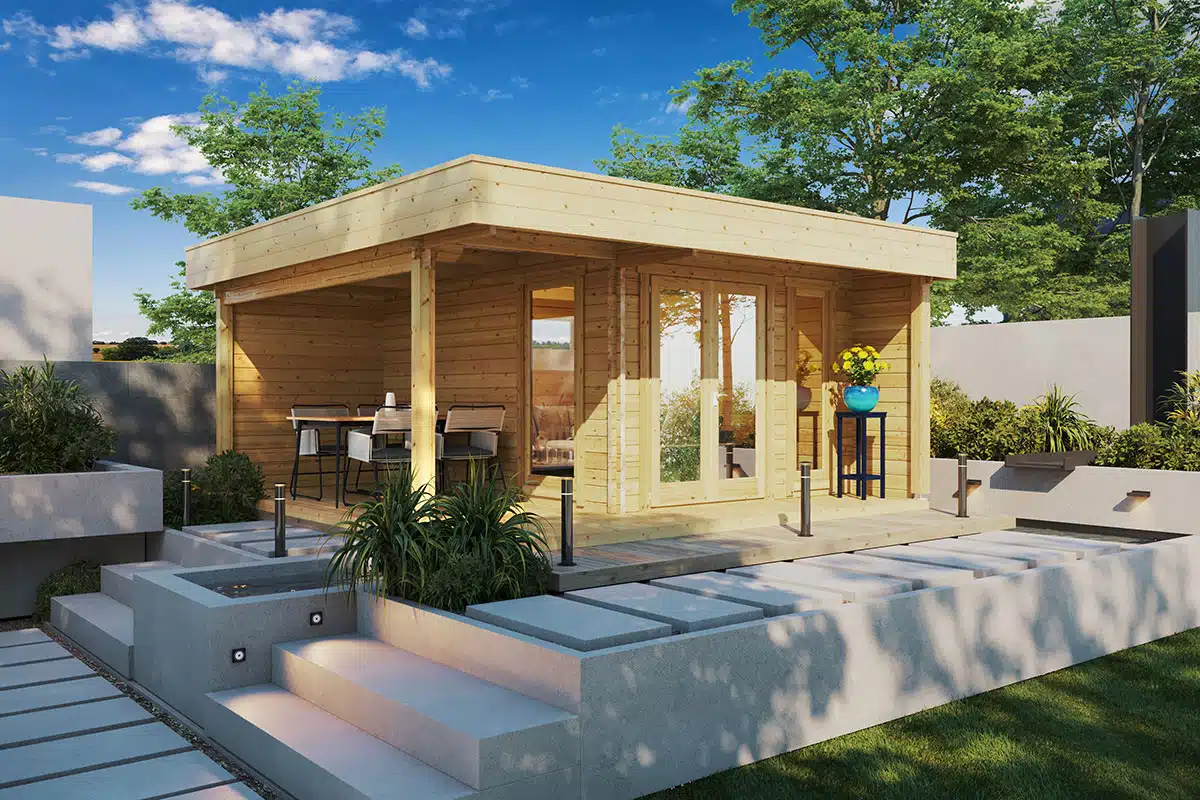 Modern Garden Office Hansa Lounge with Veranda 12m² / 44mm / 5