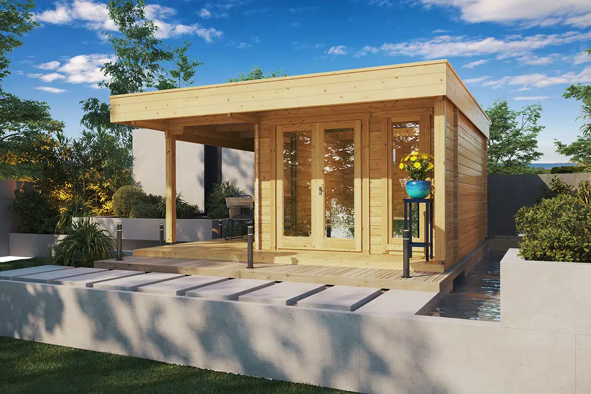 Modern Garden Office Hansa Lounge with Veranda 12m² / 44mm / 5