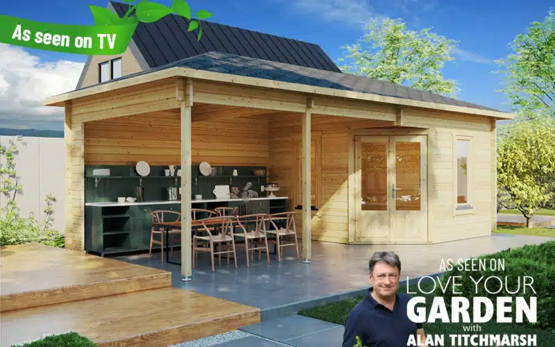 Garden Room Sophia with Veranda 10m² / 44mm / 3,5 x 8 m - Featured on Love Your Garden with Alan Titchmarsh