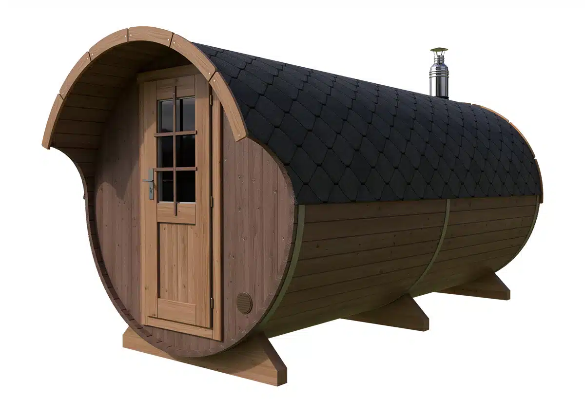 Barrel sauna with canopy / overhang | Cross-section | Thermo Spruce | G0372