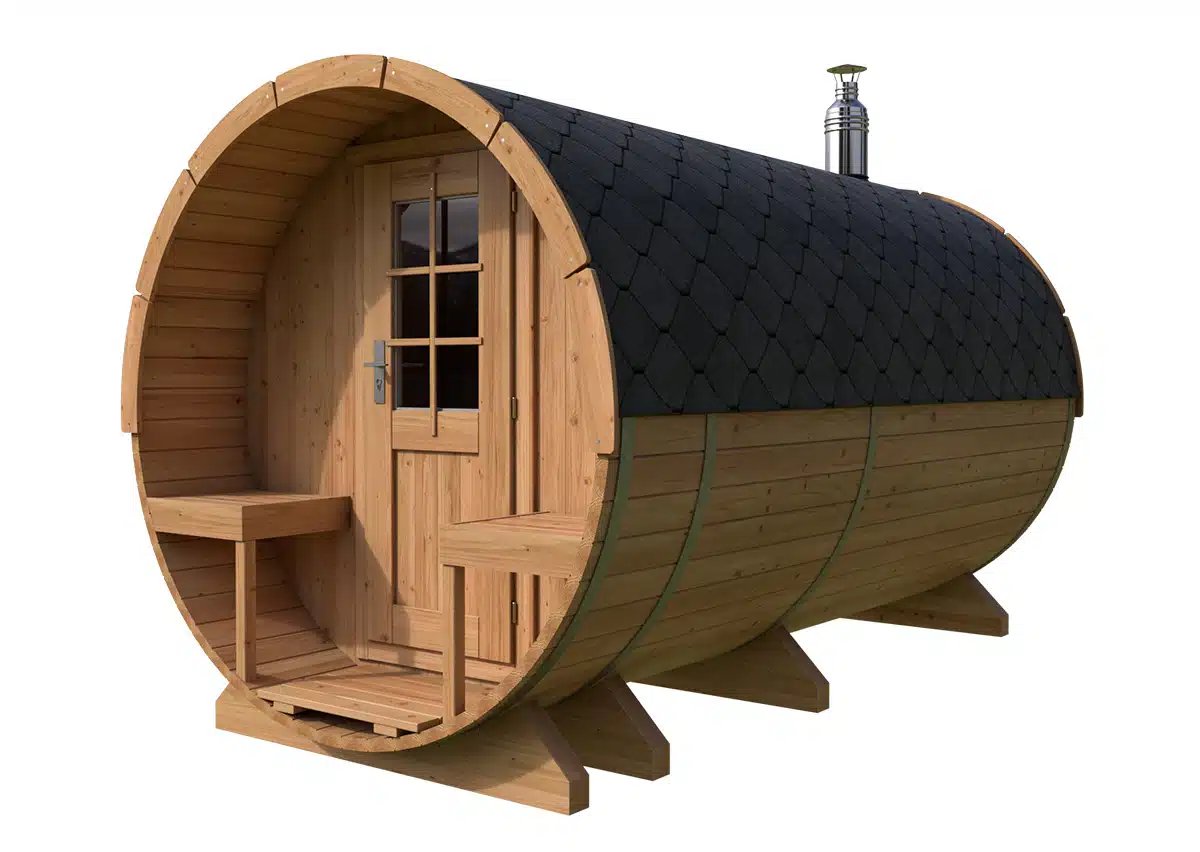 Large barrel sauna with terrace