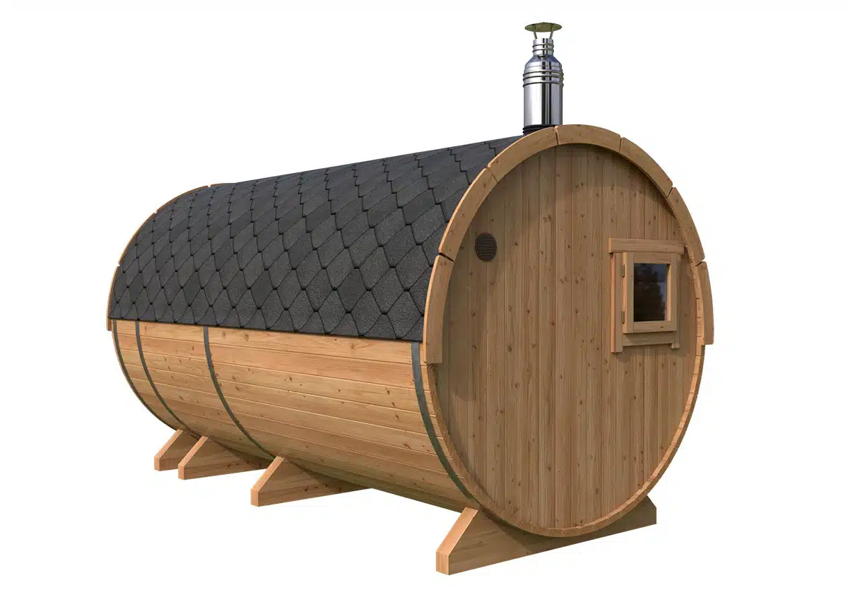 Large barrel sauna with terrace