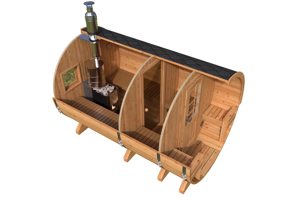 Barrel sauna interior view