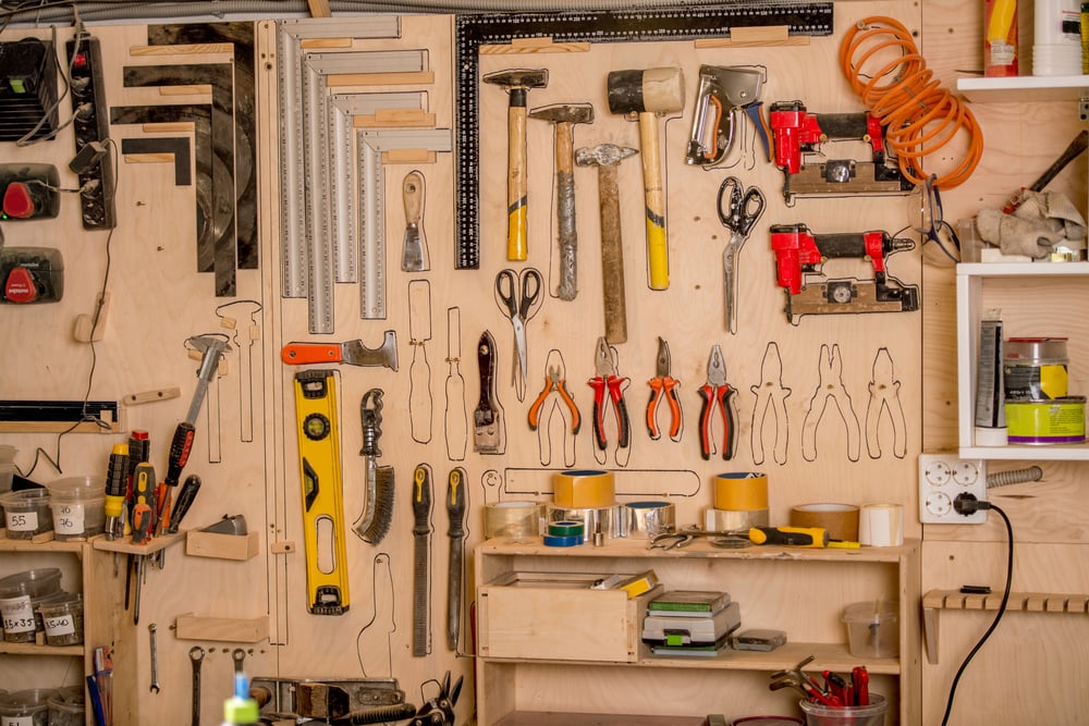 organized tools in a workshed