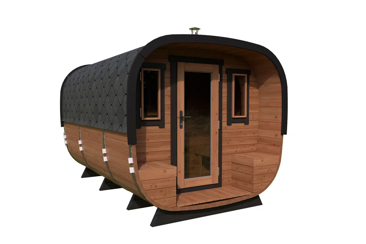 Square shaped modern barrel sauna
