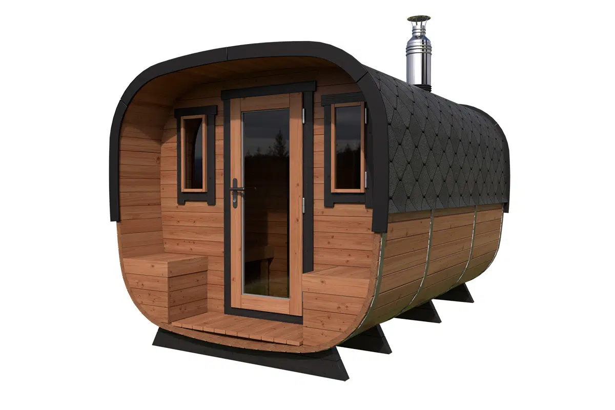 Square shaped modern barrel sauna
