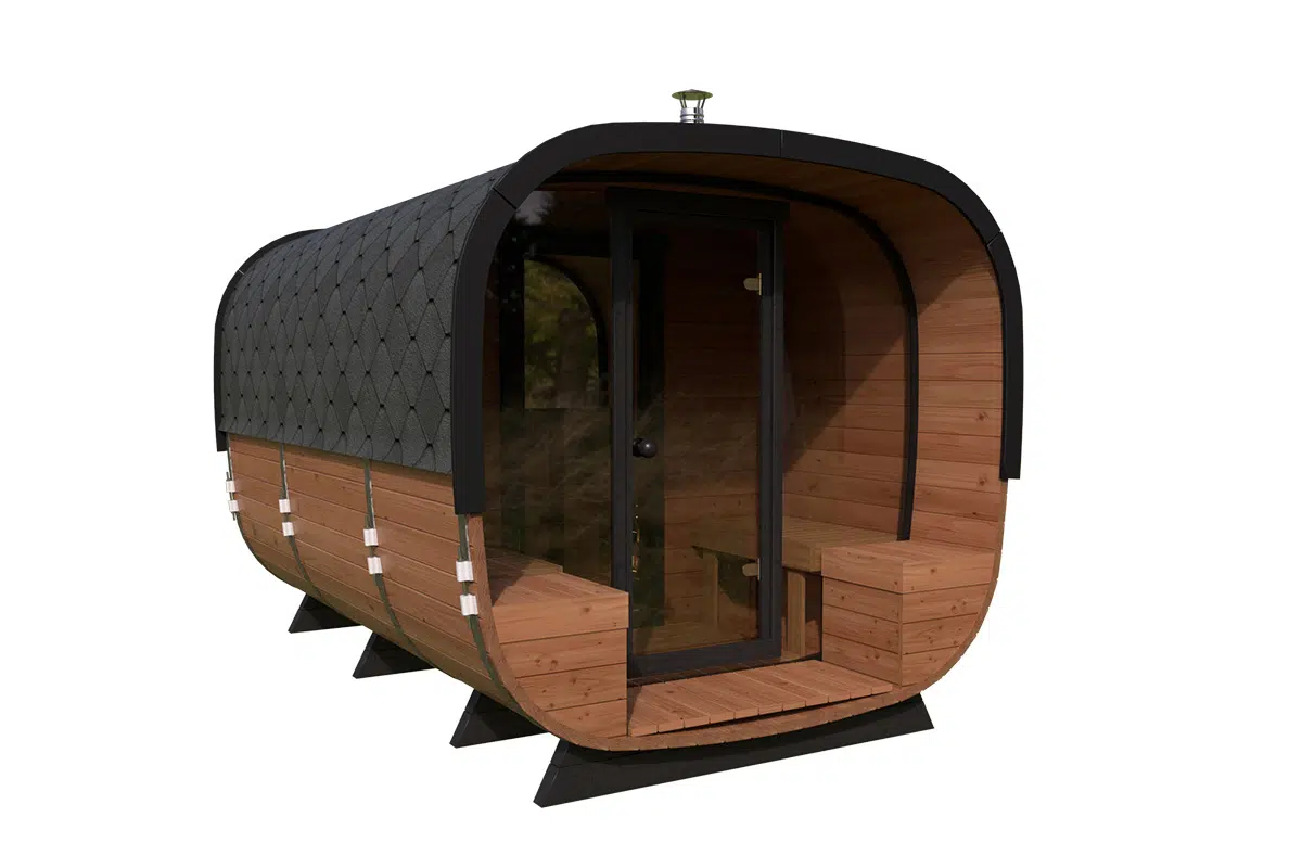 Square shaped modern barrel sauna