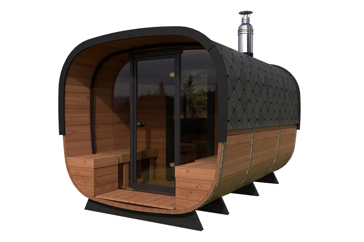 Square shaped modern barrel sauna