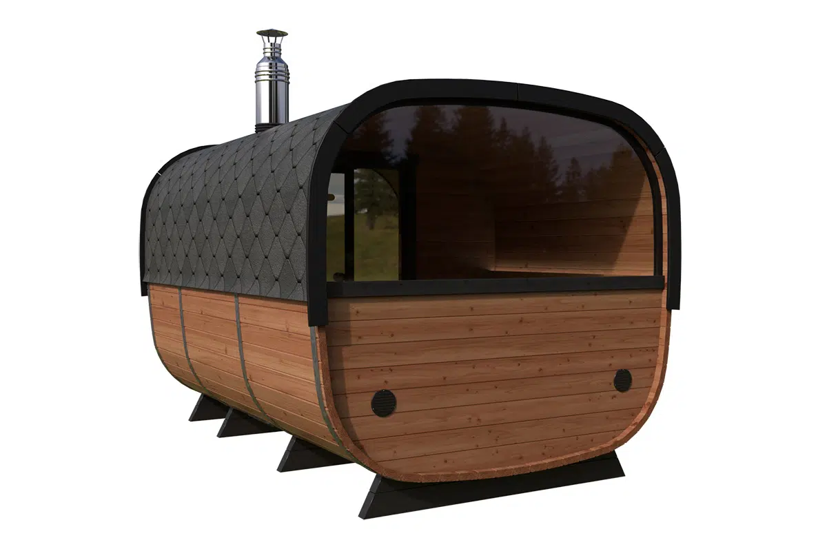Square shaped modern barrel sauna