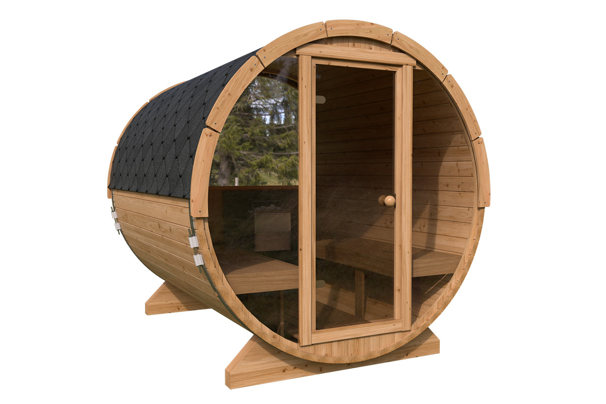 Small Barrel Sauna with Terrace glass door | TG015
