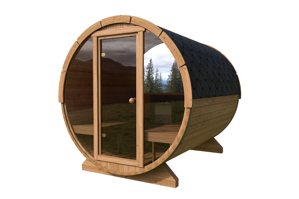 Small Barrel Sauna with Terrace full glass | TG015