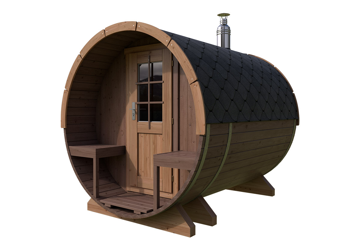 Small Barrel Sauna with Terrace Thermo | TG015
