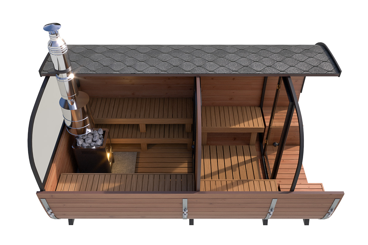 Large contemporary barrel sauna - room layout