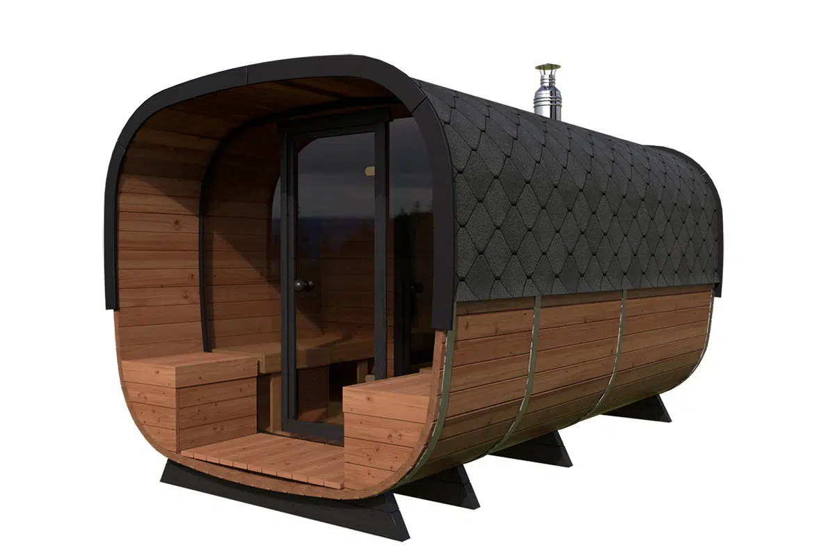 Large contemporary barrel sauna - glass wall