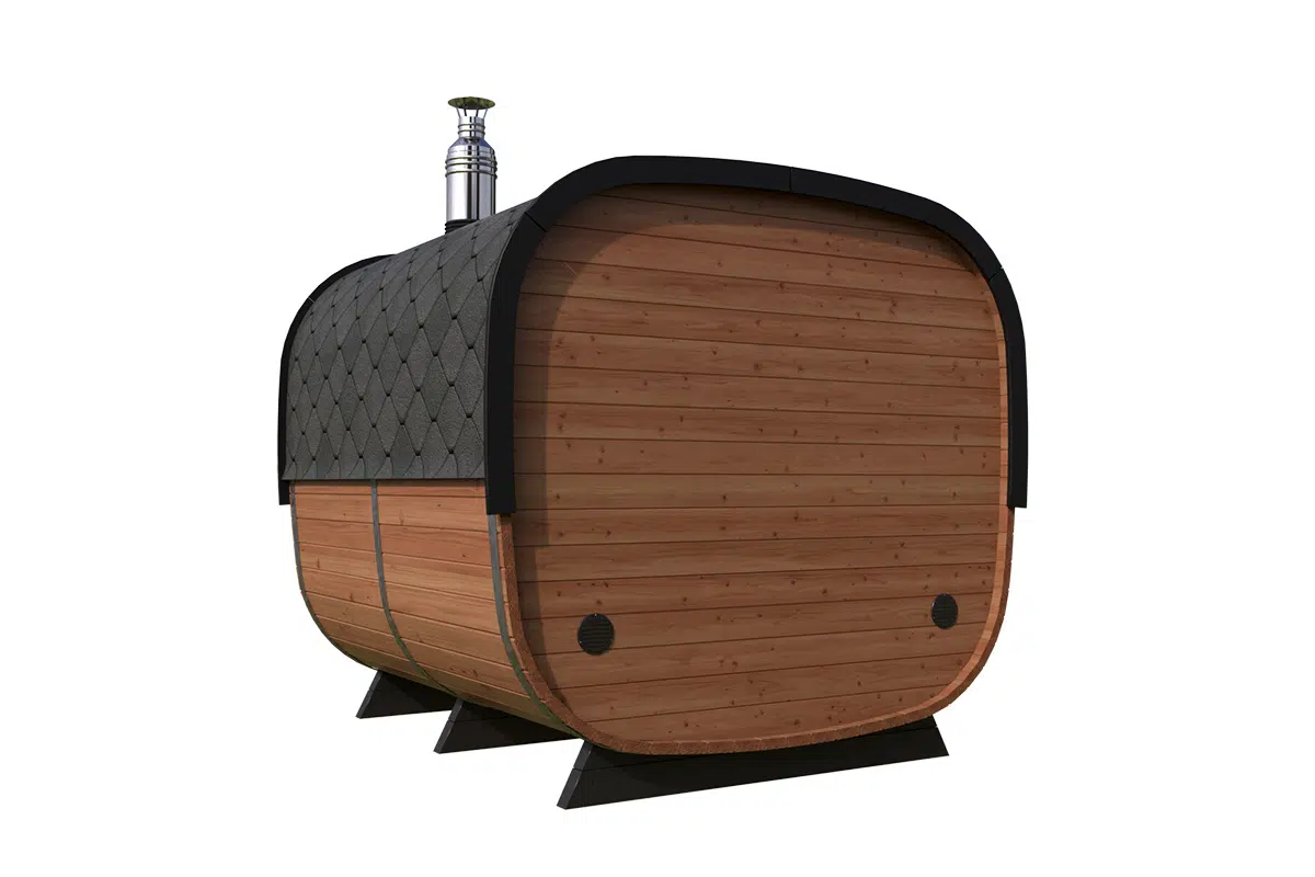 Small modern design barrel sauna - back wall