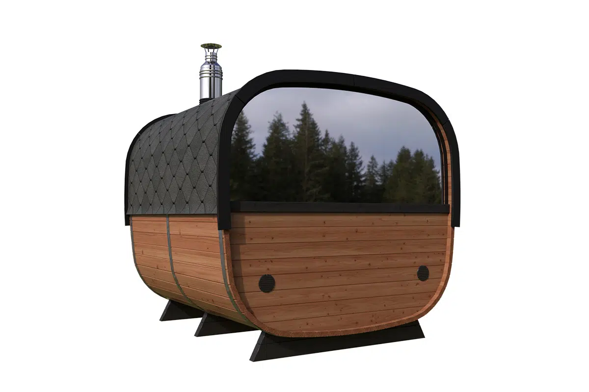 Small modern design barrel sauna - mirror glass