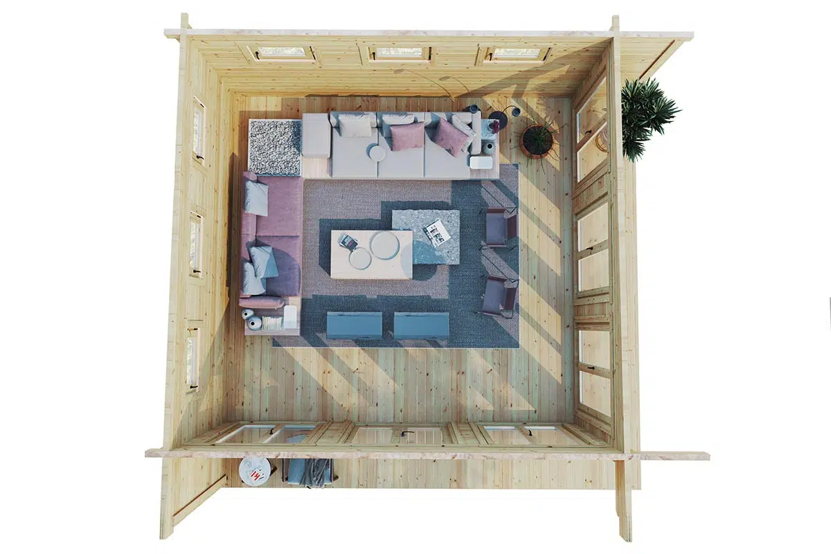 Spacious summer house with veranda - top view layout