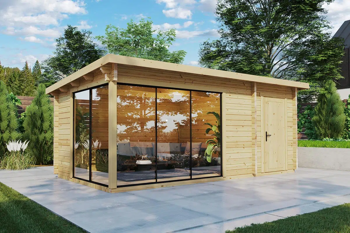 Modern summer house with side shed 