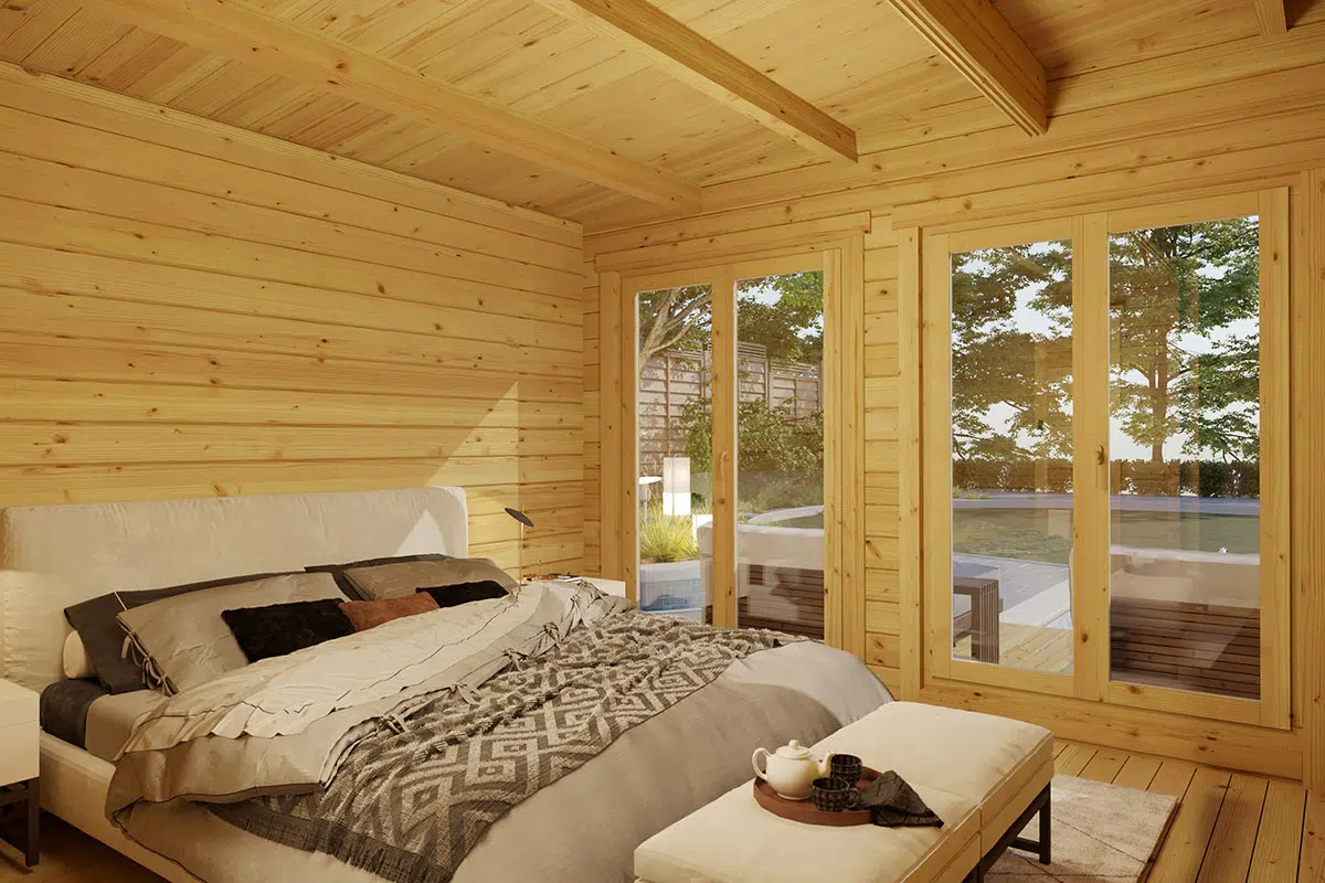 Modern pent roof woodhouse - bedroom