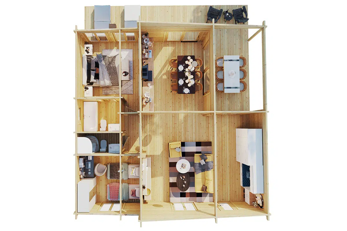 Modern woodhouse - room layout (top view)