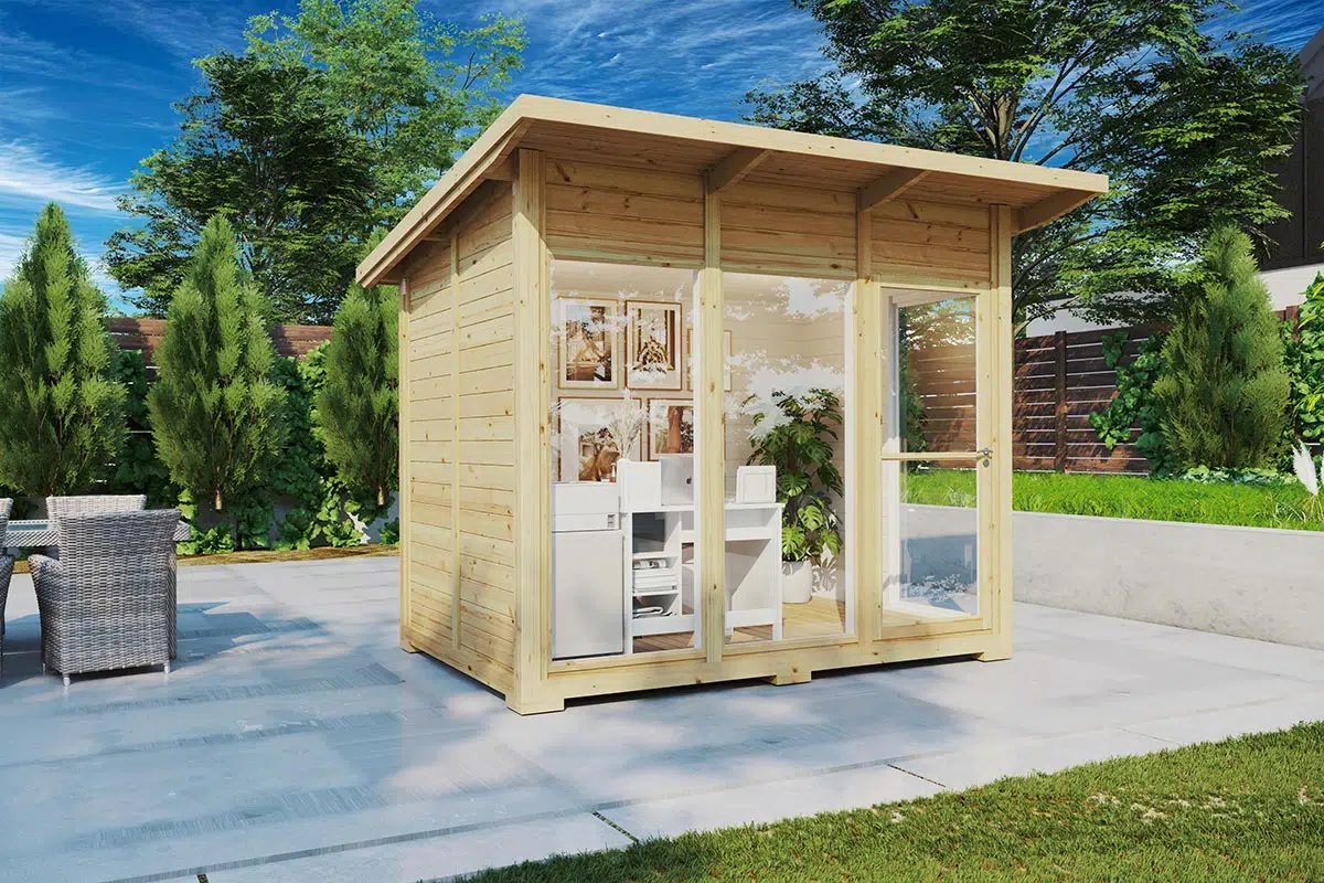 Small modern glass wall wooden garden office