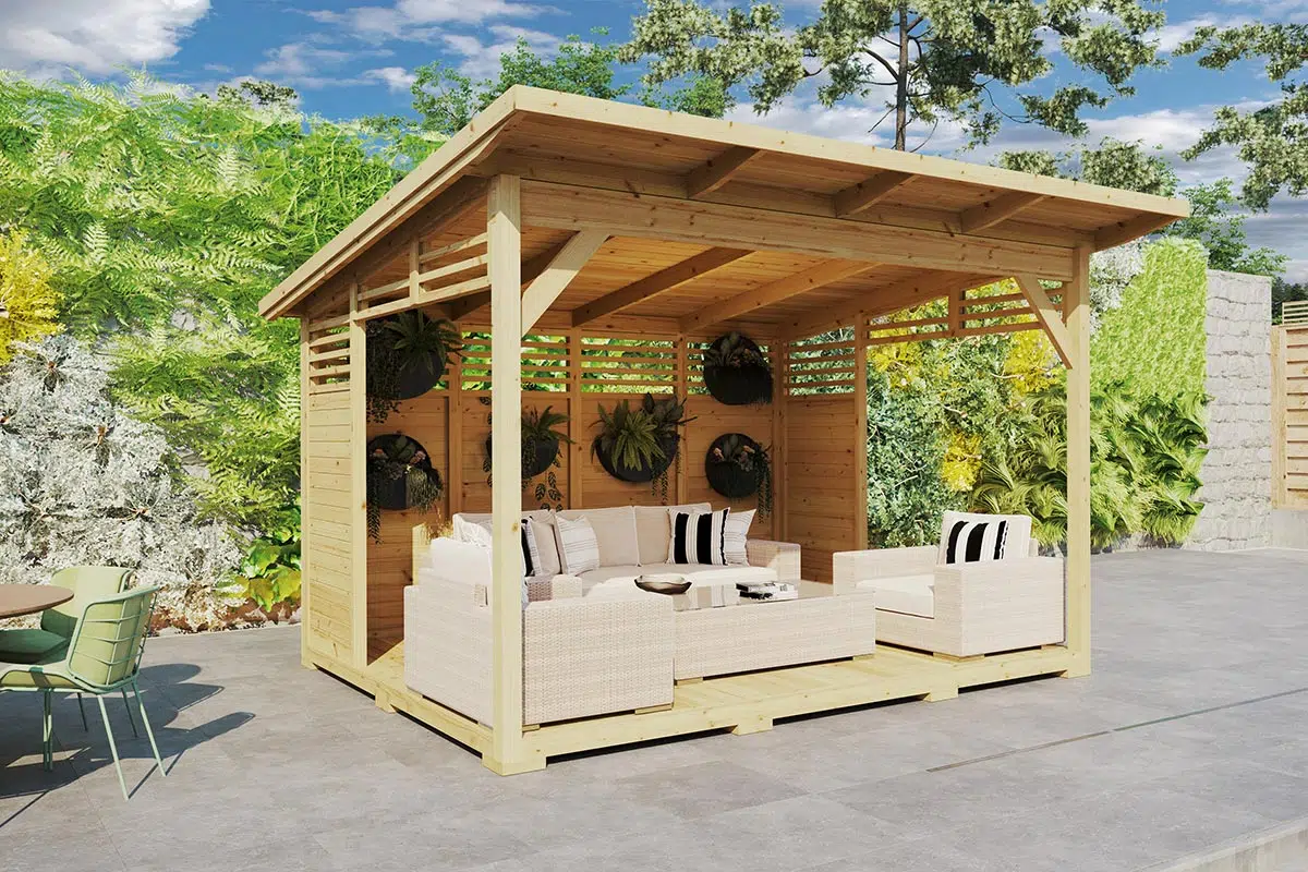 wooden pent roof gazebo