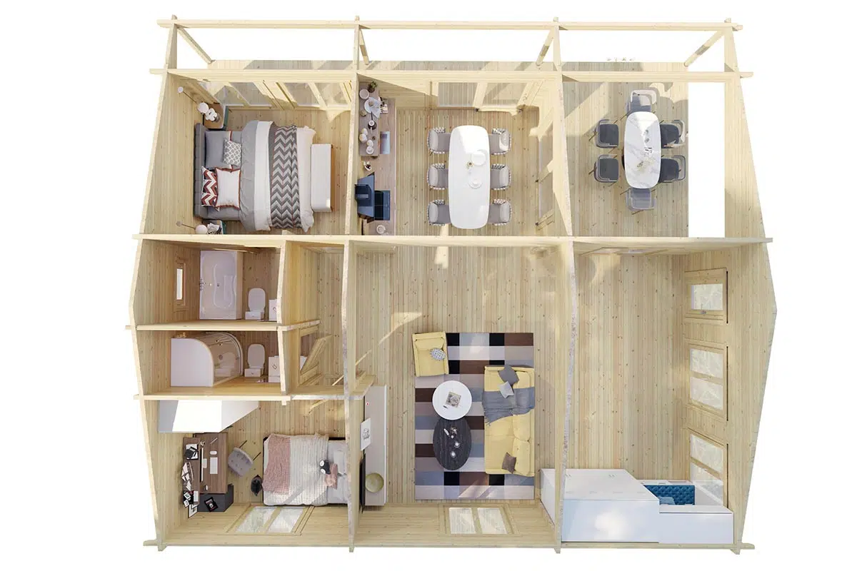 Two bedroom log cabin - room layout