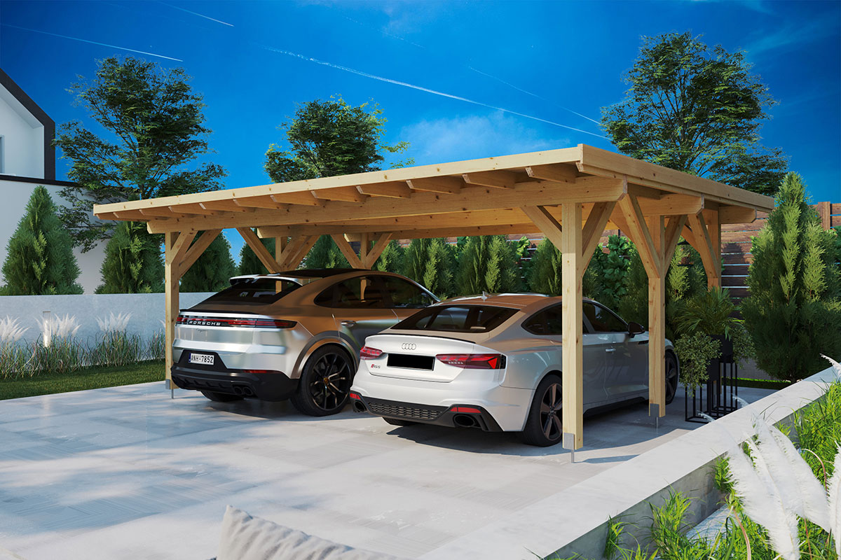 Large double timber carport for two cars