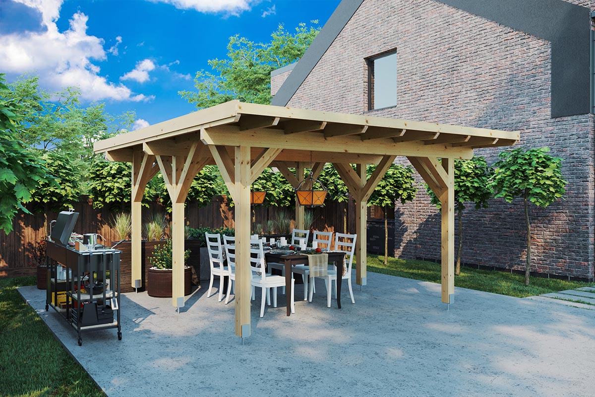 Small wooden garden gazebo or pavilion