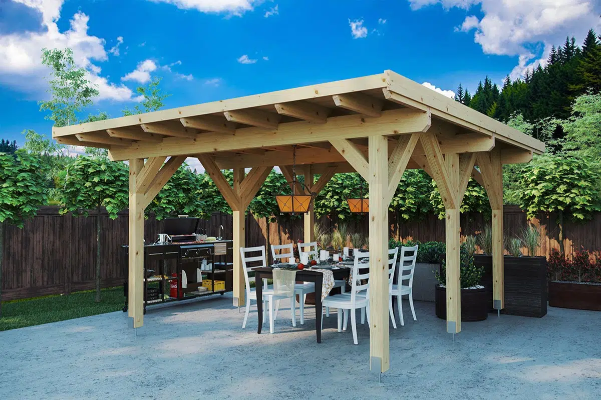 Small wooden garden gazebo or pavilion