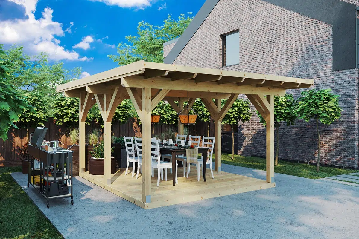 Small wooden garden gazebo or pavilion