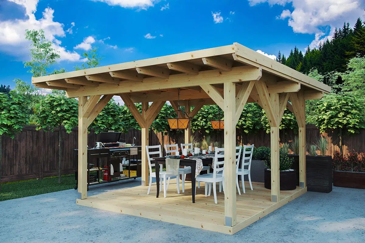Small wooden garden gazebo or pavilion