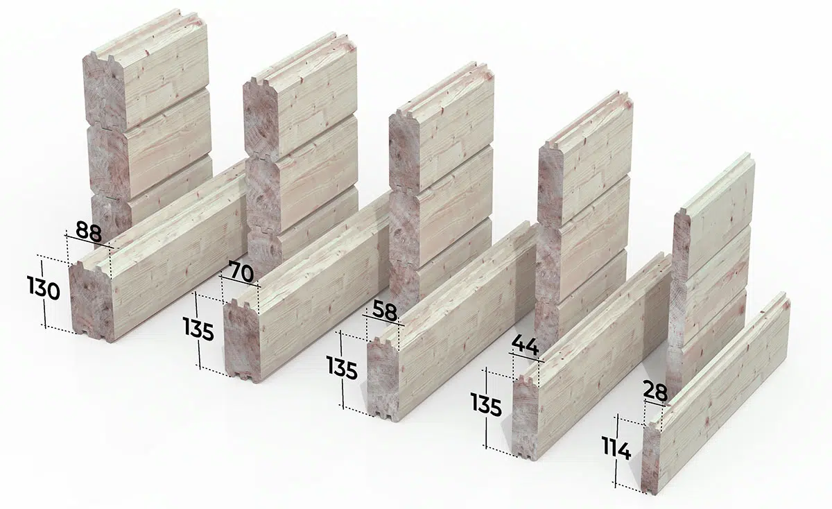 Log cabin wall thickness examples