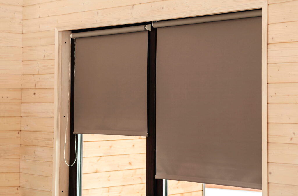 blinds in wooden summer house