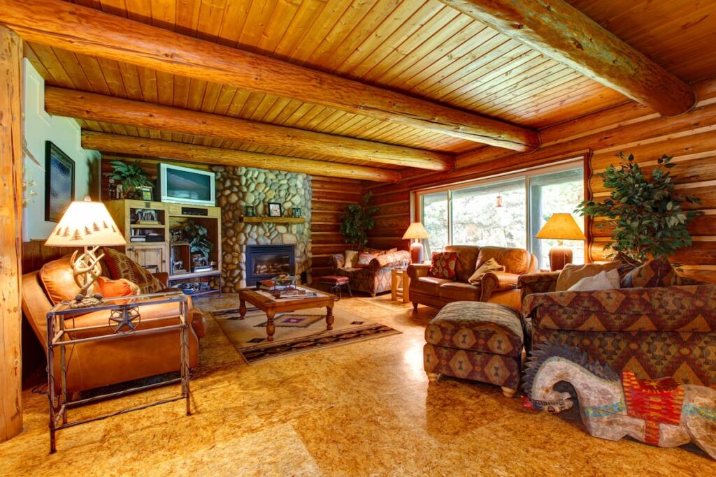 rustic log cabin summer house interior