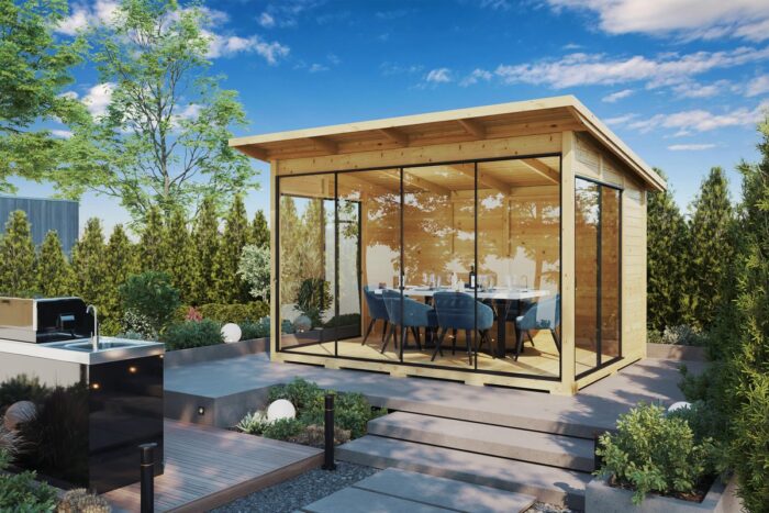 Modern garden room with glass wall