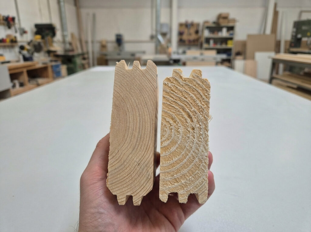 summerhouse24 vs competitor timber sample showing nordic spruce vs southern spruce