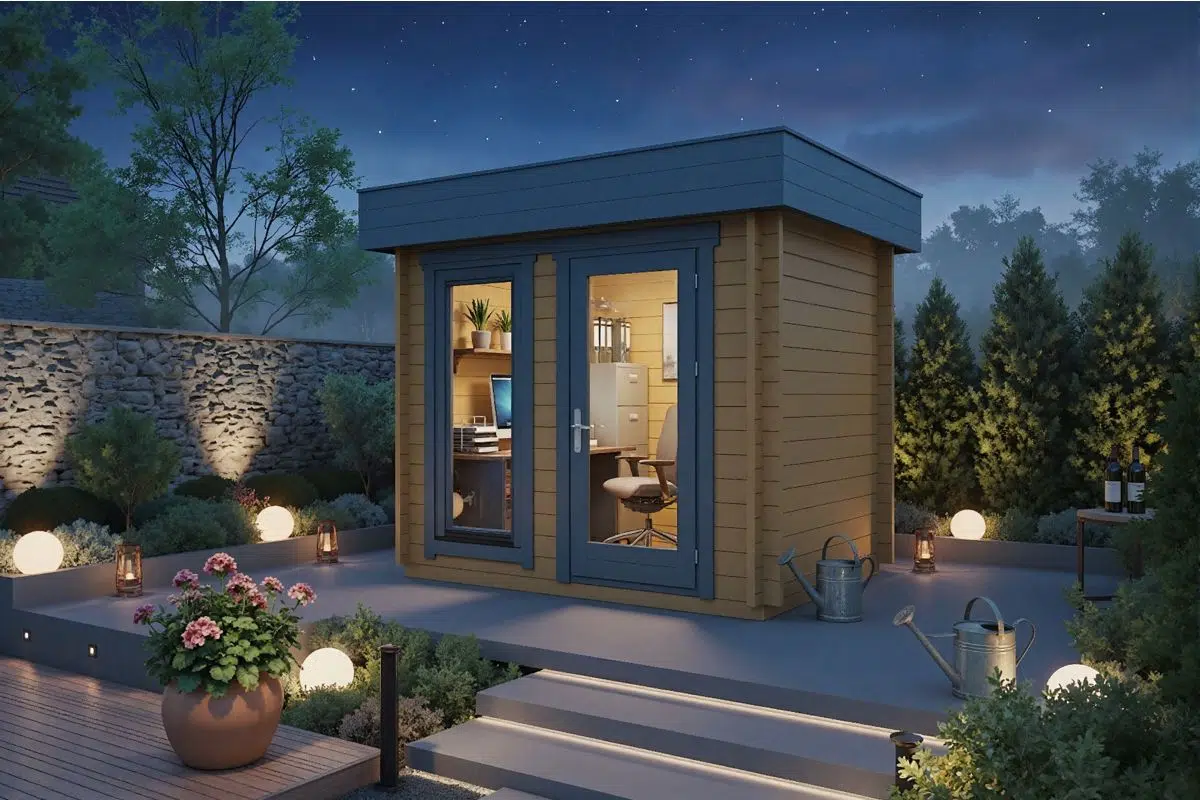 Small wooden garden office pod - painted