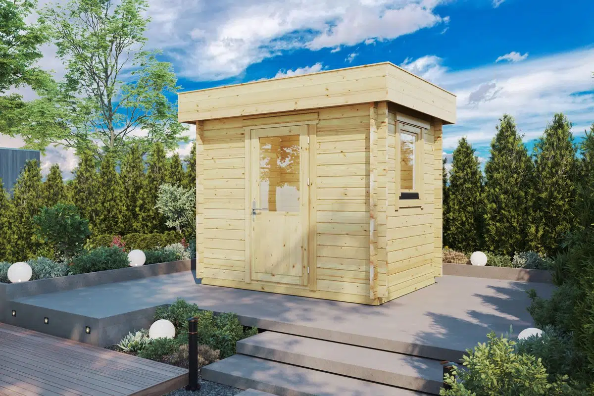 Small flat roof wooden garden room - natural