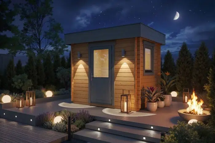 Small flat roof wooden garden room - painted