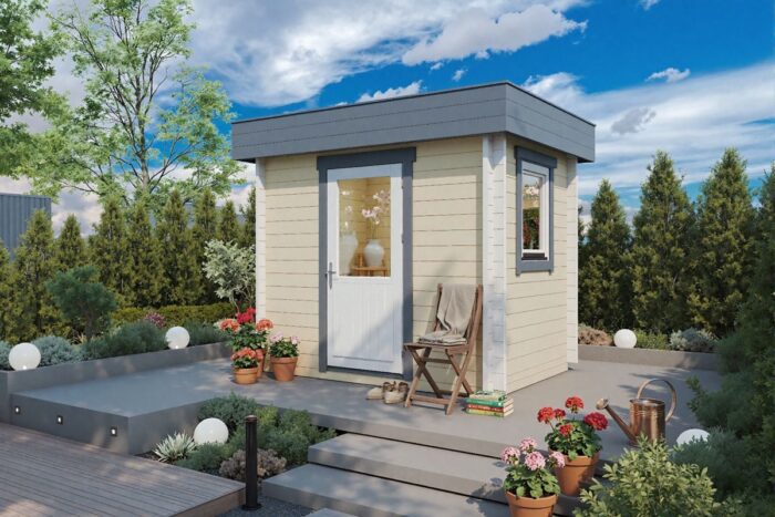 Small flat roof wooden garden room - painted