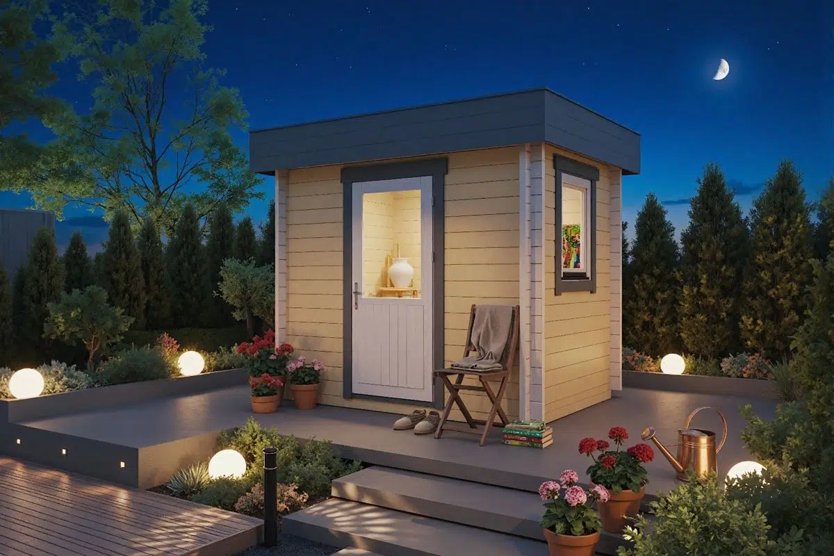 Small flat roof wooden garden room - painted