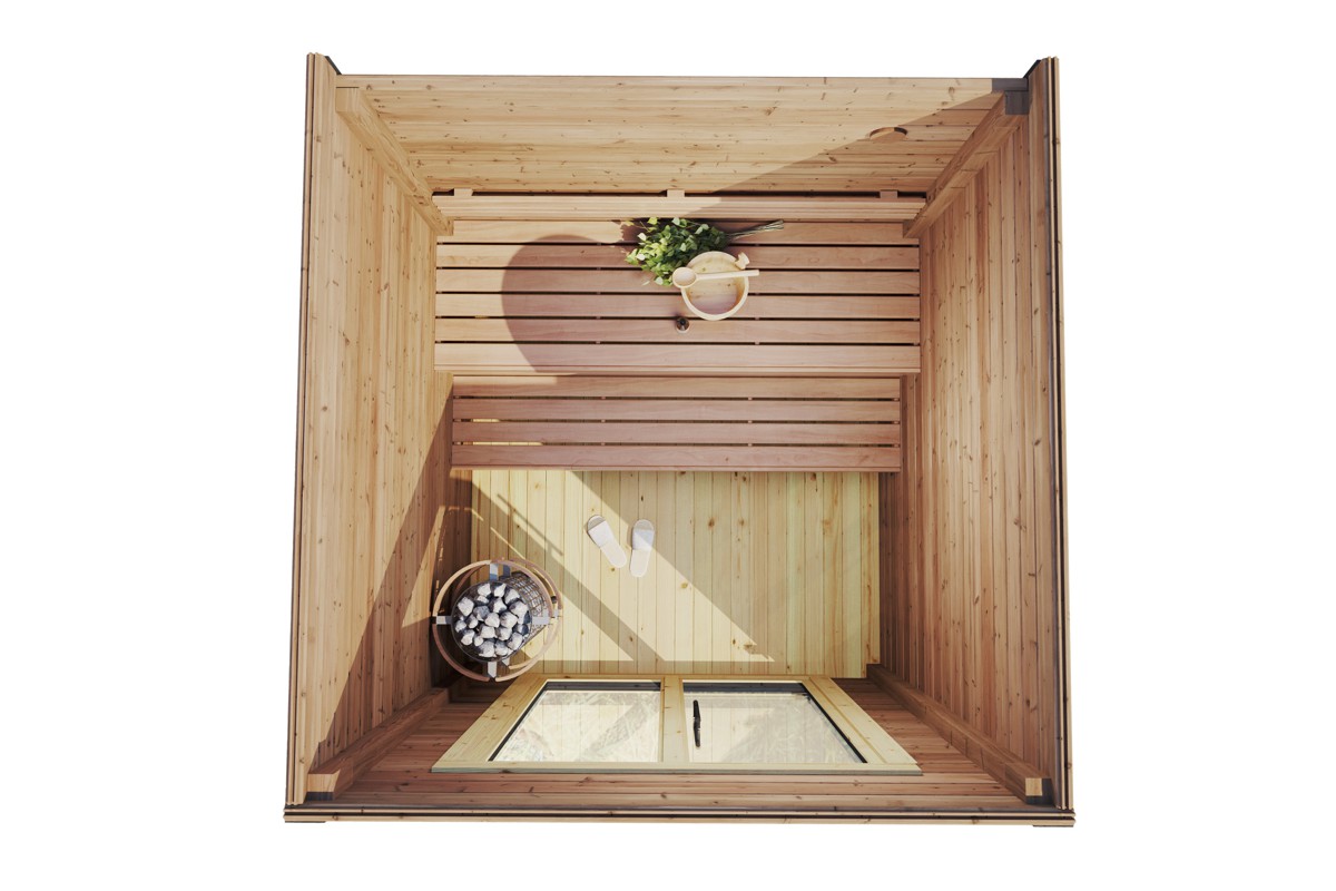 Small contemporary outdoor sauna room - top view